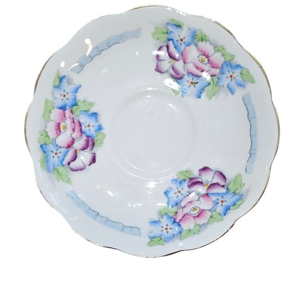 Antique Royal Albert Crown Hand Painted Floral Gold Trim Saucer Vintage